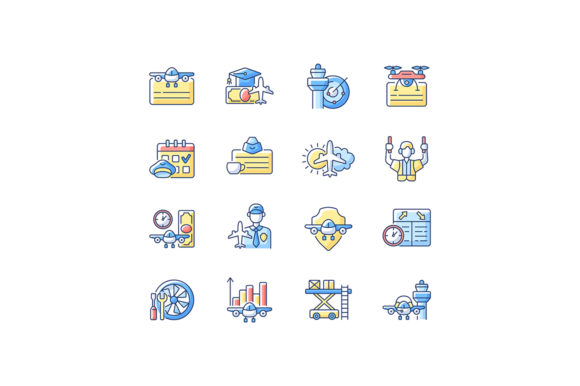 Aviation RGB Color Icons Set: Visual Solutions for the Industry