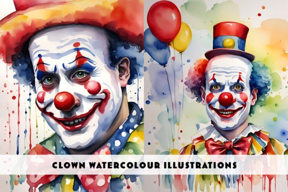 Circus Clown Watercolour Duo: A Playful Design Asset