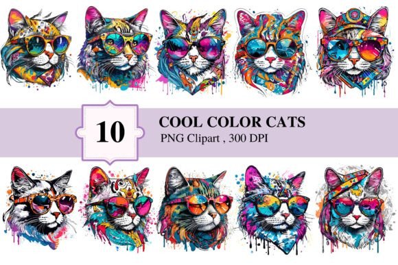 Cool Color Cats: Stylish Clipart for Modern Design Projects